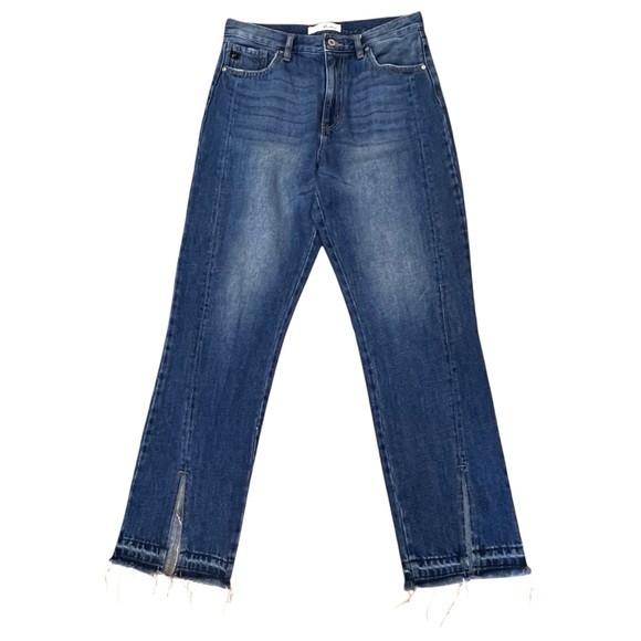 KanCan Split Hem Jeans Straight Leg Frayed Hem Medium Wash Mid Rise Women’s 27 - Picture 1 of 16